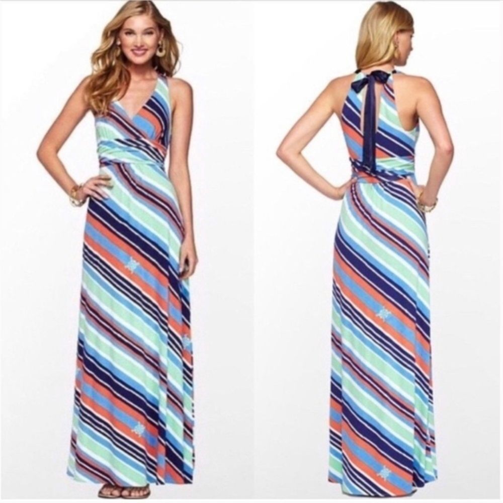 Lilly Pulitzer Amanda Maxi Dress women's size S multicolor nautical striped